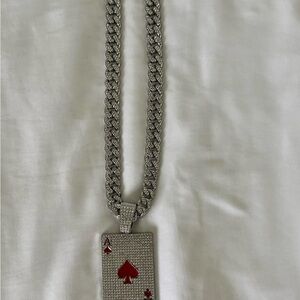 Silver and Red Playing Card Pendant Necklace